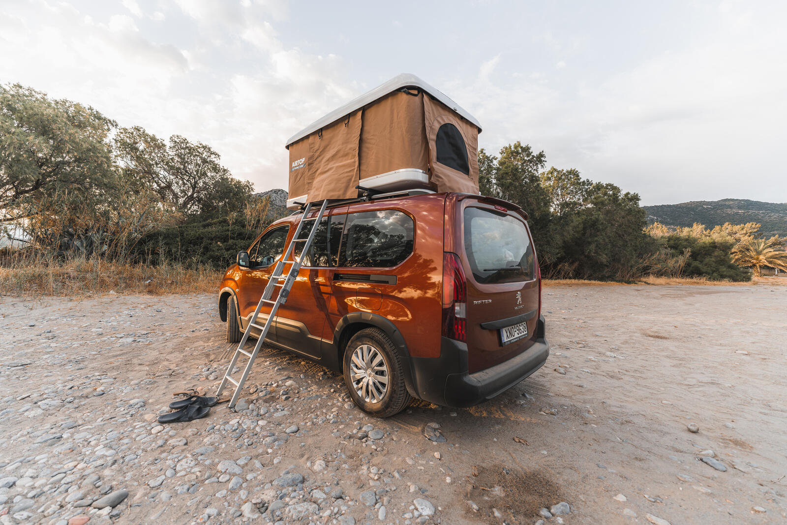 Camper van on a mountain road in Crete
